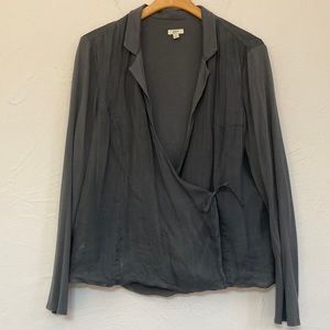 J Jill Gray Silk Rayon Jacket Wrap Around Top Size L